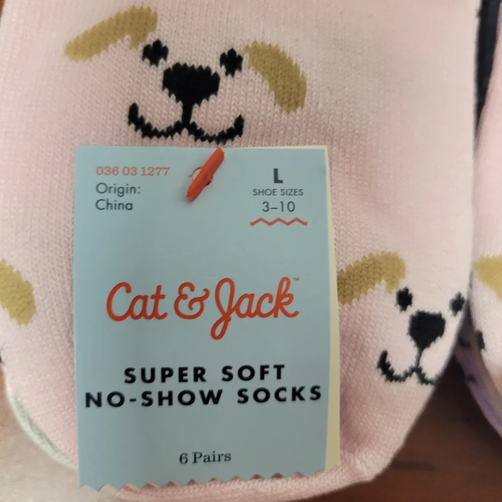 Cat & Jack Pink Dog Design No-Show Socks 2 Packs Of 6 Nwt